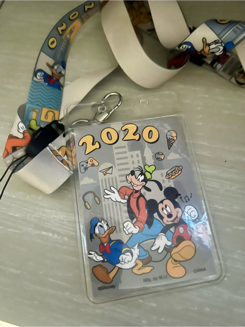 Disney 2020 Mickey, Donald & Goofy Lanyard Badge Holder - White/Blue/Yellow